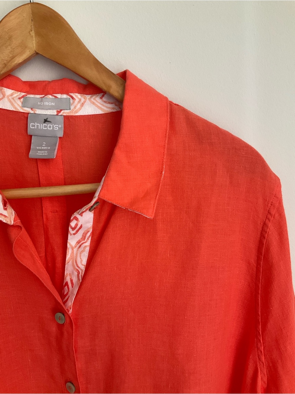 Chico's Vibrant Orange Button-Front 100% Linen Blouse - Picture 3 of 12